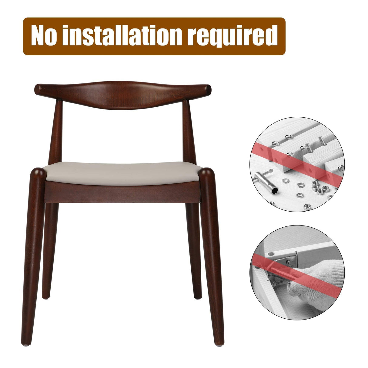 LUCKYERMORE Mid Century Dining Room Chairs Set of 4, Modern Kitchen Chairs with Solid Wood Indoor Classic Wishbone Chairs with Soft Cushion for Restaurant Cafes Farmhouse, Walnut, No Assembly Needed LUCKYERMORE