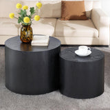 Nesting Coffee Table Set of 2, Modern Round Coffee Table with Non-Slip Feet, Wooden Circle Side Table and Accent Furniture for Bedroom Balcony Lounge Home Office, No Assembling, Black ivoros