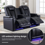 EBELLO Home Theater Seating, Electric Power Loveseat Recliner with USB Ports and Cup Holders, Breathable Faux Leather Dual Recliner with Hidden Arm Storage, for Living Room, Black EBELLO