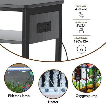 ZERDER Aquarium Stand with USB and AC Power Strip, Cabinet for Fish Tank Accessories Storage, Heavy Duty Metal Fish Tank Stand for Turtle Tank (Black, 20-29 Gallons)