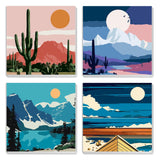 MXJSUA 4 Pack Moon Mountain Lake Paint by Numbers Kit with Framed Canvas for Ages 6-12 Kids, Paint by Numbers Kits for Children Beginners, Acrylic Oil Painting for Home Wall Decor Gift (8x8 inch) MXJSUA