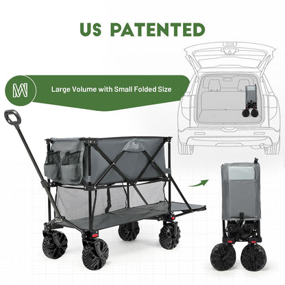 TIMBER RIDGE 400L Large Capacity Folding Double Decker Wagon, 54" Extra Long Extender Wagon Cart, 450lbs Heavy Duty Collapsible Wagon, All-Terrain Big Wheels for Camping, Sports, Shopping, Gr - WoodArtSupply