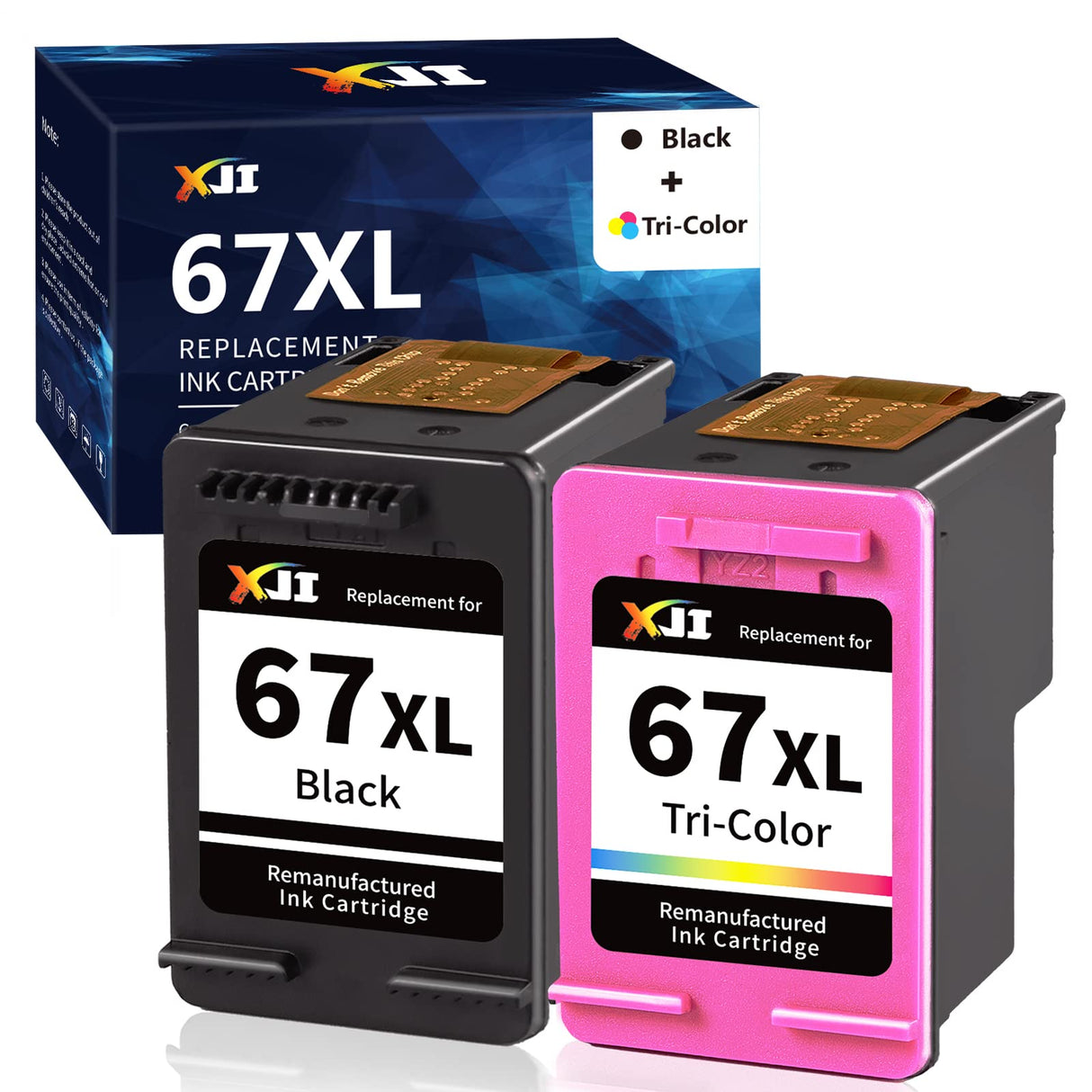 XJI Remanufactured Ink Cartridges Replacement for HP 67XL 67 XL Black Color Combo Pack, for Deskjet Plus 2700 2700e 2755 2755e 2855e 4100 4100e 4155 4155e 4255e Envy Pro 6000 6055e 6400 6455e Printer XJI