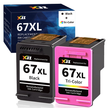 XJI Remanufactured Ink Cartridges Replacement for HP 67XL 67 XL Black Color Combo Pack, for Deskjet Plus 2700 2700e 2755 2755e 2855e 4100 4100e 4155 4155e 4255e Envy Pro 6000 6055e 6400 6455e Printer XJI