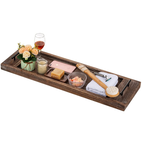 Hanobe Bathtub Tray Bath Caddy: Wood Tub Trays Table Extra Large Rustic Bathtub Shelf Across Tub Wooden Serving Tray with Handles for Bathroom, 31" Hanobe