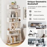 Tangkula 6-Tier S Shaped Bookcase, 64" Tall Modern Geometric Bookshelf with Anti-Tipping Kit, Home Office Freestanding Decorative Storage Display Shelf Room Divider for Living Room Study (2, White) Tangkula
