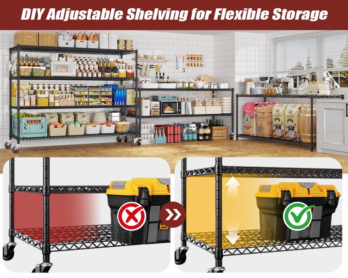 PrimeZone 60" W x 24" D x 76" H Heavy Duty Wire Storage Shelves with Wheels, 4 Tier Adjustable NSF Certified Garage Shelving Unit, Rolling Metal Organizer Shelf Rack for Warehouse, Pantry, 2 Packs PrimeZone