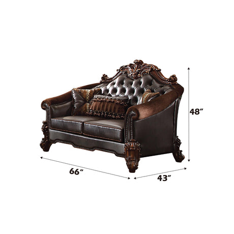 ACME Vendome II Loveseat w/3 Pillows - 53131 - 2-Tone Dark Brown PU & Cherry Acme