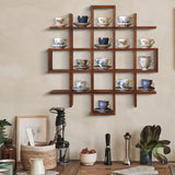 Suzile Oversize Tea Cup and Saucer Display Rack Rustic Brown Wooden Display Shelves Rustic Wooden Floating Curio Shelf Travel Wall Mounted Tea Cup and Saucer Rack Holder Shadow Box Shelf Suzile