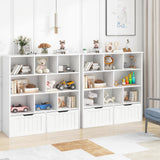 Befrases Toy Storage Organizer with Bookshelf, Large Toy Organizers and 2 Movable Drawers with Hidden Wheels and 8 Storage Cubbies, Kids Bookshelf and Toy Storage Chest, Playroom Furniture, White Befrases