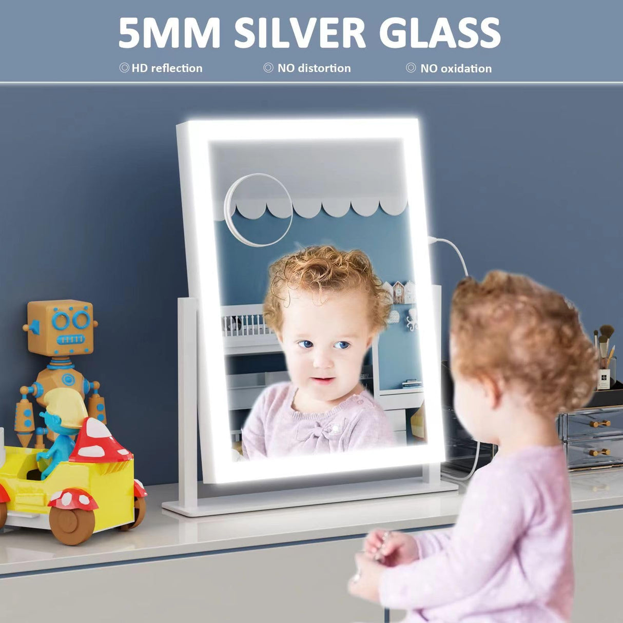 Gvnkvn 15.2" Lighted Makeup Mirror Hollywood Vanity Mirror with Lights, Three Color Modes,Detachable 10X Magnification Mirror, Smart Touch Control, 360°Rotation White Gvnkvn