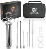 Meat Injectors for Smoking - Stainless Steel Marinade Injector Kit with Case and Window for BBQ, Grilling - 3 Syringe Needles for Injection of Flavor, Sauce - Food Injector for Turkey, Beef, Brisket CookHouse Empire