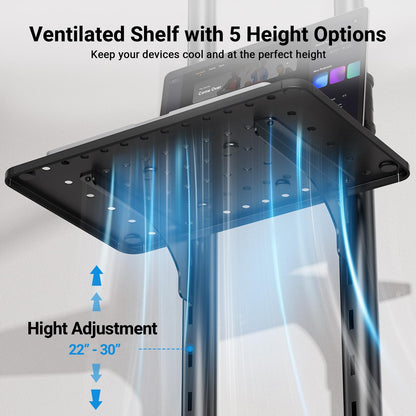 PERLESMITH Rolling TV Stand on Wheels for 32-83 Inch Screens up to 110lbs, Mobile TV Cart Height Adjustable Portable Outdoor TV Stand Tilt Rolling TV Cart with Shelf Max VESA 600x400mm PSTVMC03