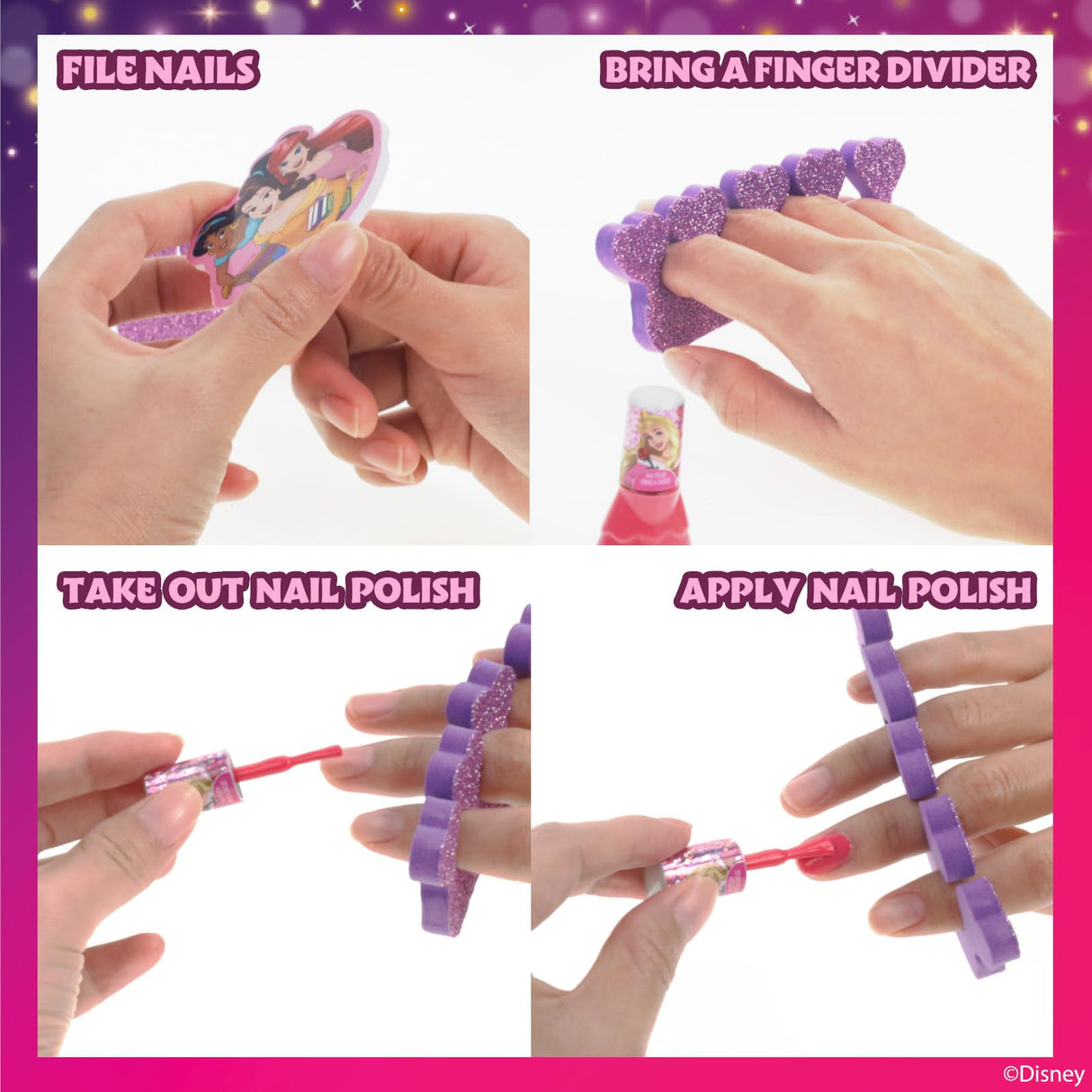 Disney Princess 15 Piece Water-Based Nail Polish with 3 Toe Spacers, Quick Dry, Peel Off, Gift Kit Set for Kids Girls, Ages 3 by Townley Girl Townley Girl