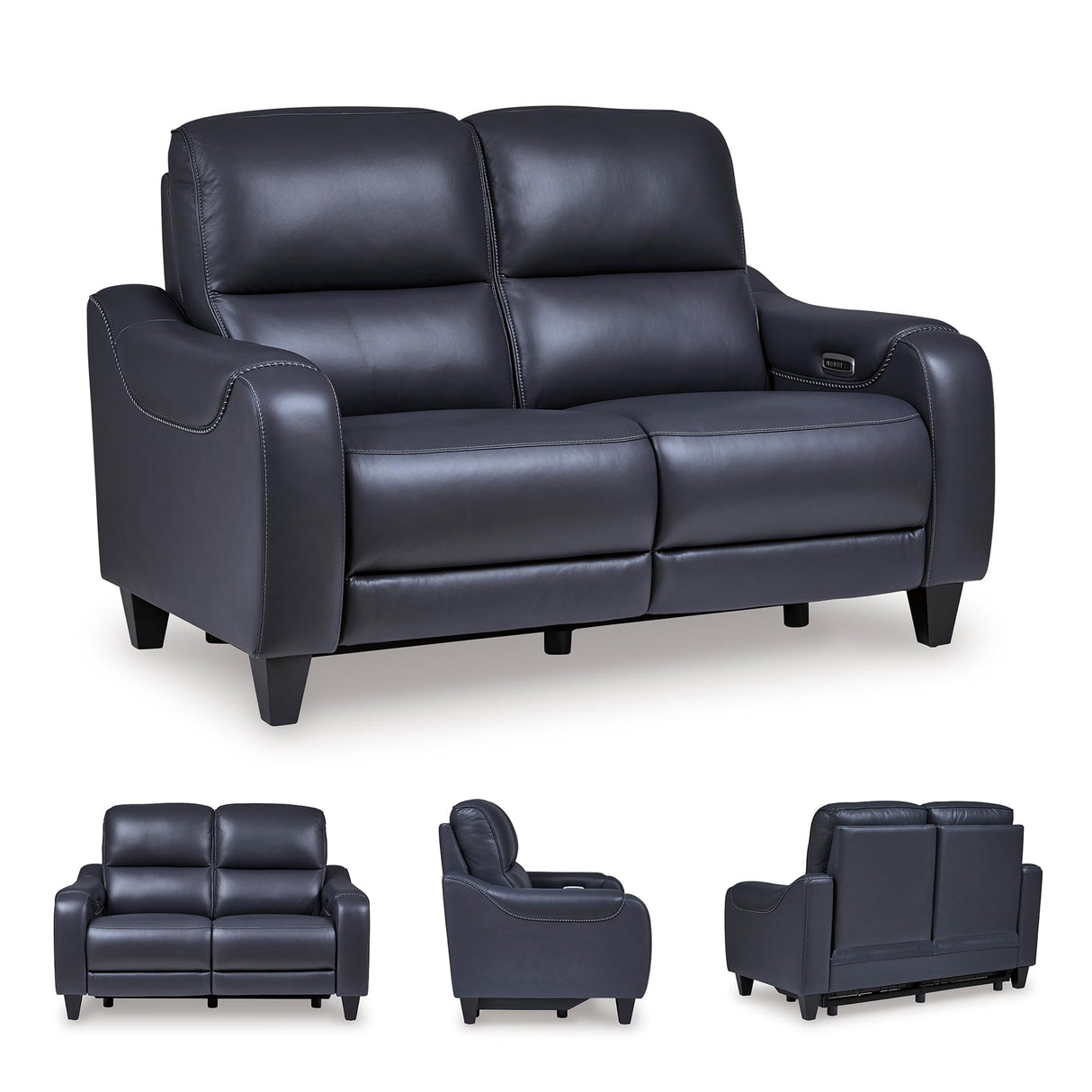 Signature Design by Ashley Mercomatic Contemporary Leather Match Wall Hugger Power Reclining Loveseat with Adjustable Headrest and USB Ports, Blue Signature Design by Ashley