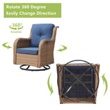 Rilyson Patio Chairs Rocking Swivel Chiar - 3 Piece Outdoor Wicker Patio Bistro Set Rattan Rocker Glider Chairs with High Back and Deep Seating for Outside Porch Deck Garden(Yellow/Blue) Rilyson