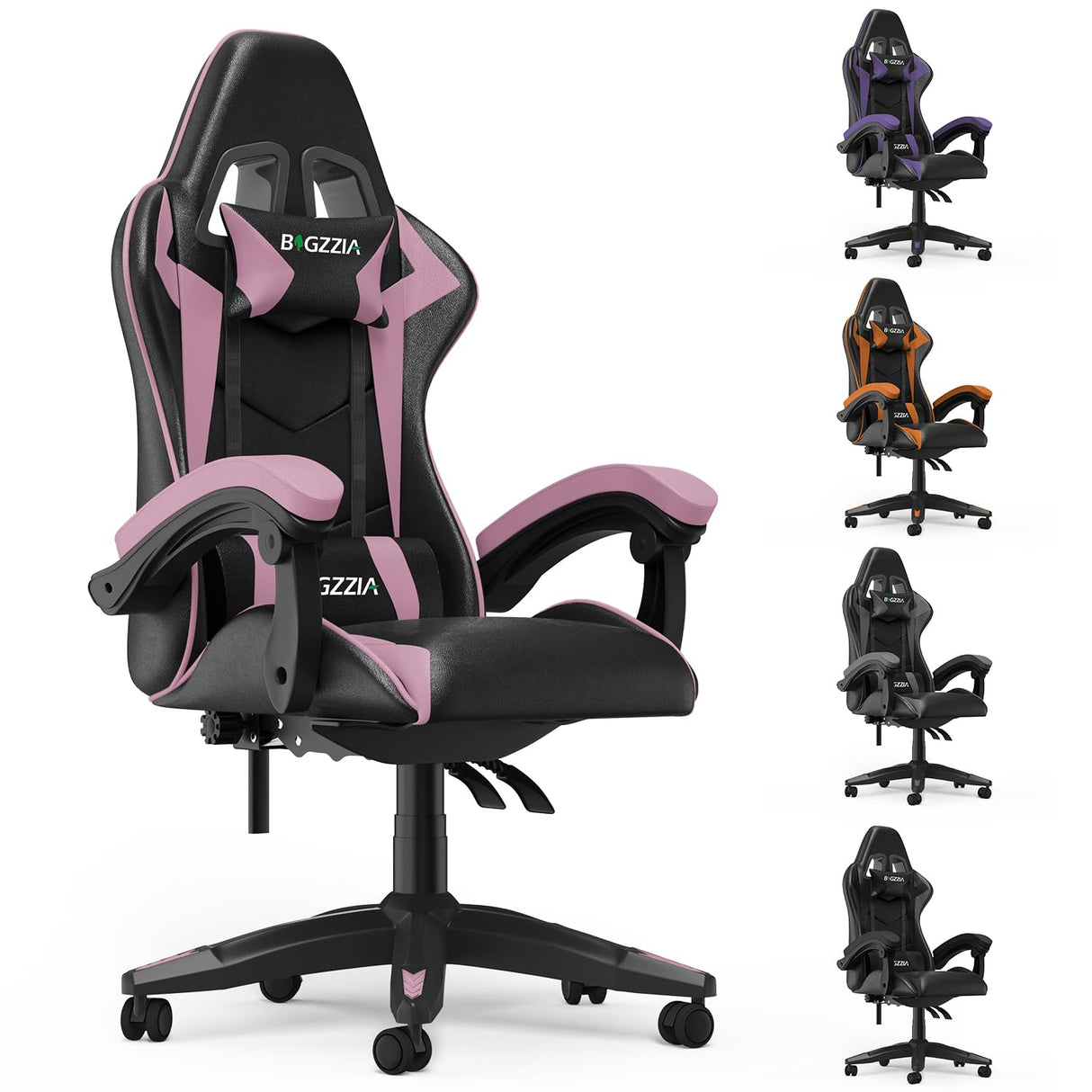 Bigzzia Gaming Chair, Ergonomic Video Game Chairs with Pillow and Lumbar Support, Racing Style Height Adjustable Computer Chair with 360°-Swivel Seat for Adults(Black/Pink) Bigzzia