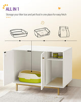 Hzuaneri Cat Litter Box Enclosure, Hidden Litter Box Furniture, Wooden Pet House Side End Table, Storage Cabinet Bench for Living Room, Bedroom, 31.5 x 19.7 x 23.9 inches, White and Gold 01503GCLB Hzuaneri