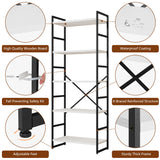 Shintenchi 5-Tier Industrial Bookshelf - Elegant White Bookcase for Living Room, Bedroom, or Office Shintenchi