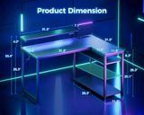 MOTPK L Shaped Gaming Desk with Power Outlet, Reversible Gaming Desk with Height Adjustable Monitor Stand, Gaming Computer Desk 43inch with LED Lights, Home Office Desk, Black MOTPK