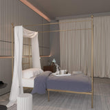 Weehom Twin Canopy Bed Frame with Headboard and Footboard, 4 Posters Metal Bed Frame, No Box Spring Needed, Mattress Foundation Platform Bed for Kids and Adults, Gold Weehom