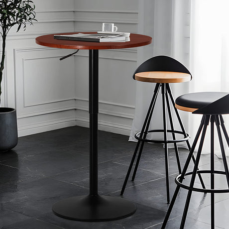 MoNiBloom Round Bar Table Adjustable Height, BistroTable with Black Leg and Base Pub Table 360° Swivel for Living Room Dining Room Bistro Cafe, 23.5" Diameter Red Wood Texture Top Cocktail Tables MoNiBloom