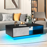 HOMMPA Led Coffee Table for Living Room Grey Black Coffee Table with LED Lights Low Profile Center Table with High Gloss Cocktail Table with Led Lights for Small Place 13" Tall HOMMPA