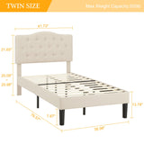 VECELO Twin Size Platform Bed Frame with Fabric Upholstered Headboard and Wooden Slats Support, No Box Spring Needed/Easy Assembly,Beige VECELO