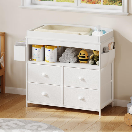 Weiplehoom Baby Changing Table with Storage, Changing Table Dresser, Diaper Changer Crib Sleeper Fabric Drawers, Storage Dividers, Diapers Bags for Nursery Modern (4 Drawers/White) Weiplehoom