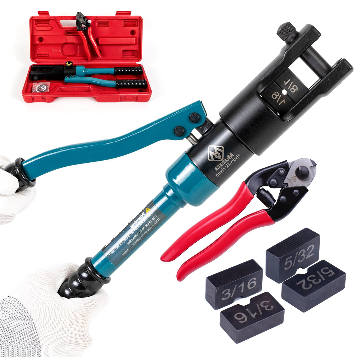 Muzata Upgraded Custom Cable Railing Crimping Tool Hydraulic Crimper Hydraulic Crimping Tool for 1/8" 5/32" 3/16" Stainless Steel Cable Railing Kit Wire Rope Swaging Kit with Wire Cutter CT01 Muzata