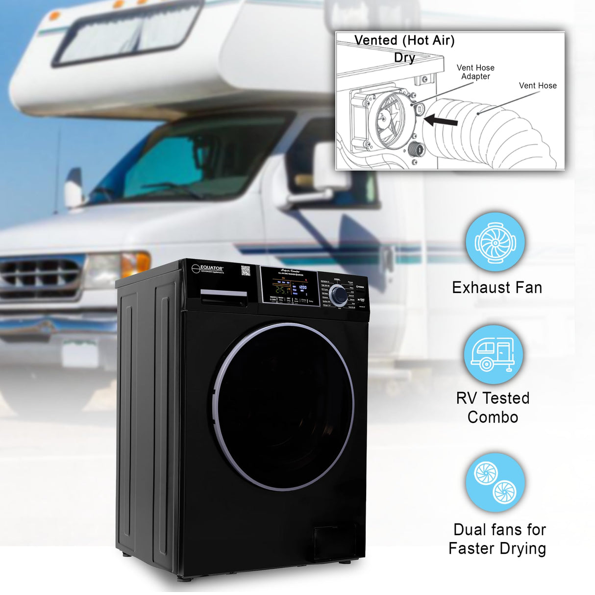 Equator All-in-One Washer Dryer VENTED-DRY 30% FASTER than Condense 15lb 110V in Black Equator Advanced Appliances
