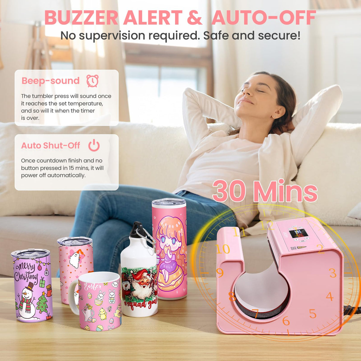 Whubefy Auto Tumbler Heat Press Machine, 20 Oz 30oz 16oz Sublimation Tumblers Press 10-15oz Coffee Mug Press with Sublimation Paper Heat Tape & Gloves, Automatic Cup Press Machine for 2.9-3.34inch Whubefy