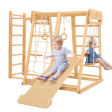 Belleur 8 in 1 Large Indoor Jungle Gym, Wooden Montessori Indoor Playground for Kids with Slide, Climbing Wall/Net, Rope Ladder, Monkey Bars, Swing, Hanging Ring, Climbing Toy for Toddler 2-8 Inside Belleur