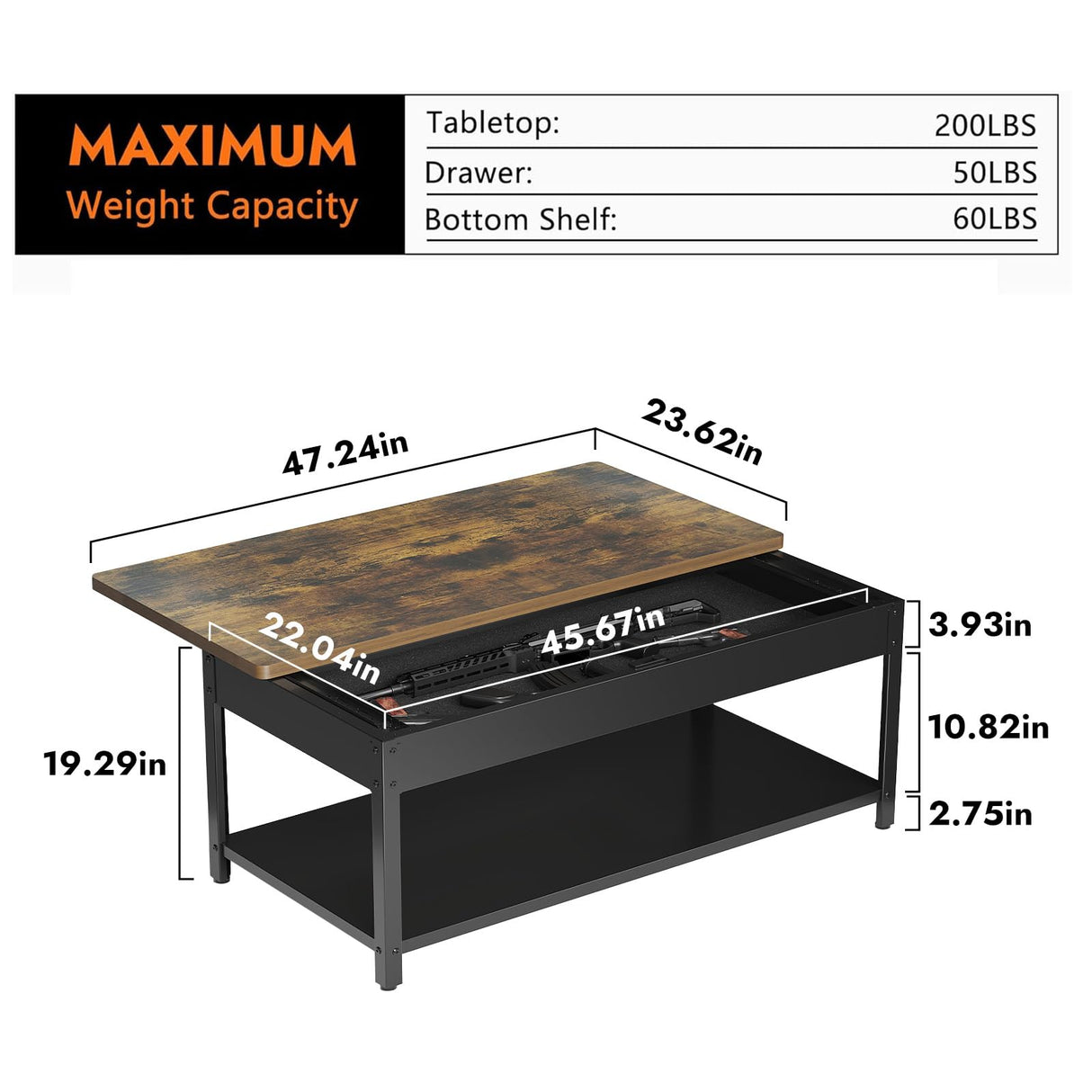 Hidden Gun Storage Safe for Rifles and Pistols, Biometric Fingerprint Gun Safe for Jewelry Money and Ammo, Use as Coffee Table (Honey Brown) Xyvaly
