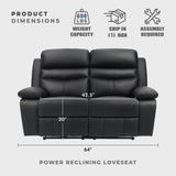 Lexicon Recliner Sofa for Living Room, Double Reclining RV Couch, Power Wall Hugger Recliner Home Theater Seating Leather Match Reclining Sofa, with USB Charge Port, 64''W Loveseat, Black Lexicon