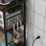 Chnnmbrn Kitchen Bakers Rack with Baskets and Power Outlet,5-Tier Kitchen Utility Storage Shelf with Hooks, Microwave Oven Stand Rack,Vintage Brown Free Standing Kitchen Shelf (Brown) Chnnmbrn