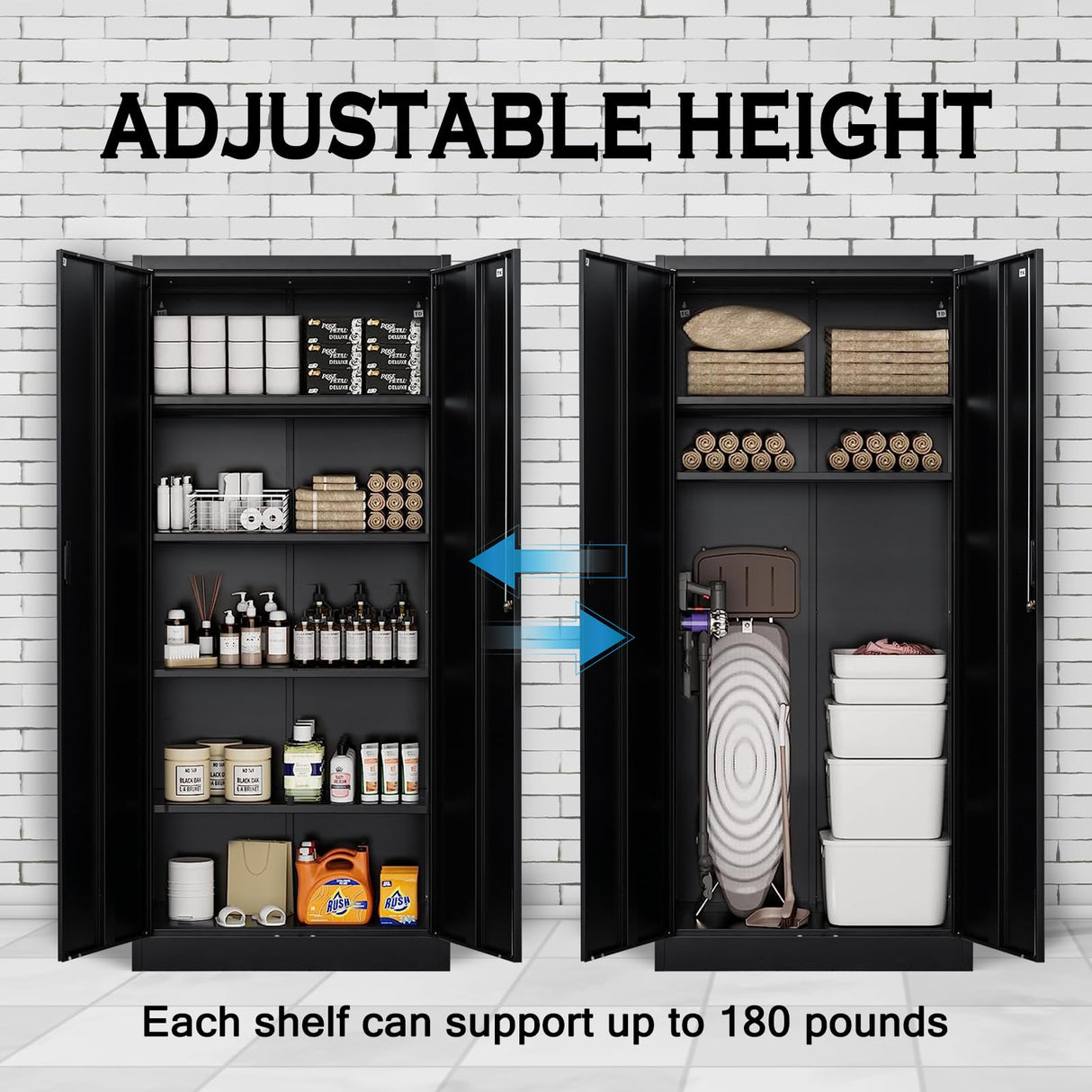 TaskStorz 71 Inch Metal Storage Cabinet with Locking Doors and Adjustable Shelves, Steel SnapIt Cabinet, Metal Garage Cabinet, Tool Cabinets for Office, and Home Use (Black) TaskStorz