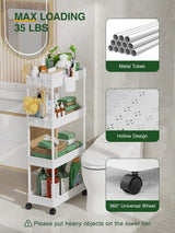 LEHOM Slim Rolling Storage Cart - 4 Tiers Bathroom Organizer Utility Cart Slide Out Storage Shelves Mobile Shelving Unit for Kitchen, Bedroom, Office, Laundry Room, Small Narrow Spaces (Pear White) LEHOM