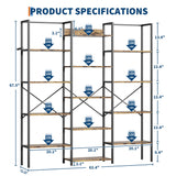 GarveeLife Industrial Large Bookcase, Triple 5 Tier Book Shelf with Open Display Shelves, Large Wide Bookshelf, Tall Bookshelfwith Metal Frame for Living Room, Office, Rustic Brown GarveeLife