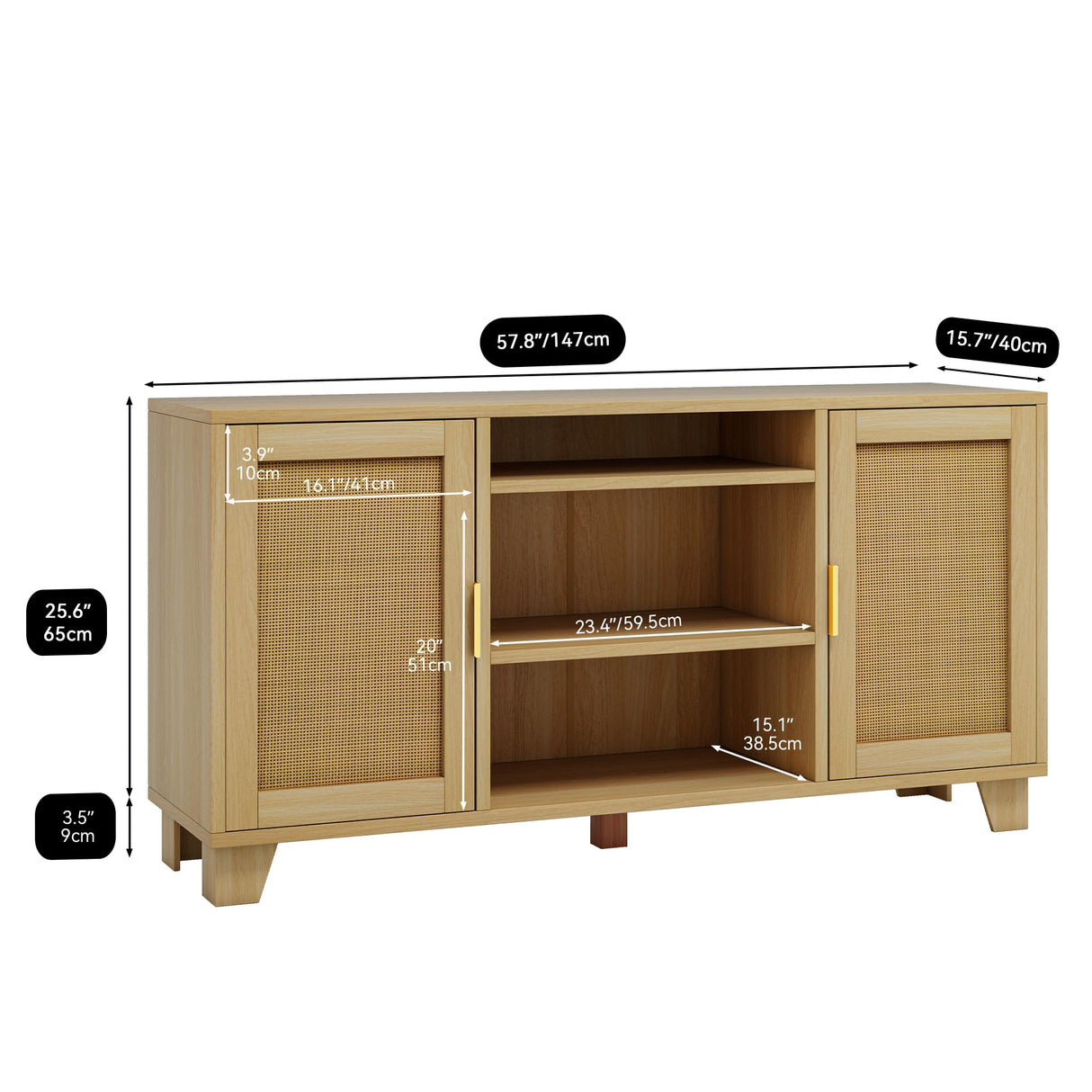 YITAHOME TV Stand for 65 Inch TVs, Boho Entertainment Center with Rattan Doors, Storage Cabinets and Adjustable Shelves, Long Boho Media Console for Living Room YITAHOME