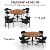 STHOUYN 47” Round Dining Table Set for 4, Small Round Kitchen Table with 4 Boucle Dinner Chairs, Modern Circle 5 Piece Dining Table with Steel Legs (Black) STHOUYN
