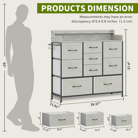 ErgoDesign 9 Drawers Dresser with Hooks, Dressers for Bedroom, Living Room, Hallway, Nursery (Greige) ErgoDesign