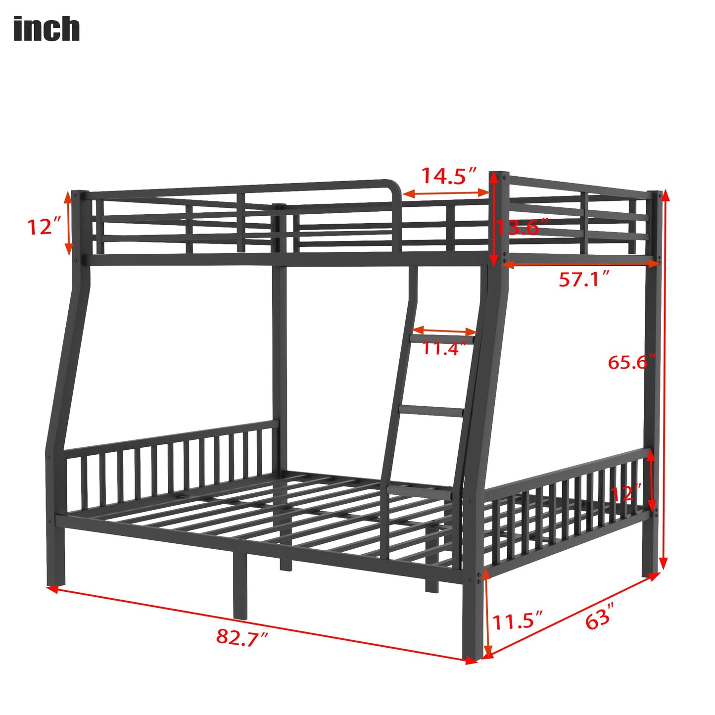 SIMPLEZC Upgraded Version Heavy Duty Thicken Metal Full XL Over Queen Bunk Bed, Stronger Steel Full Over Queen Bunk Bed, Bunkbed Frame Queen Size for Adults, Easy Assembly, Black (Full XL Over Queen)