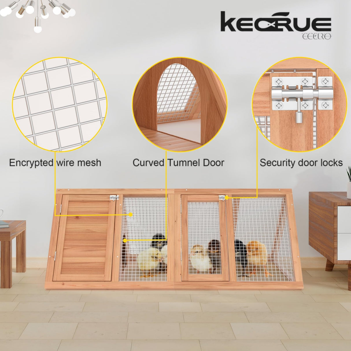 Kecreque Outdoor Chicken Coop Wooden A-Frame Small Animal Cage Rabbit House Quail Cages with Outdoor Runs & Ventilated Wire Fence Suitable for Garden Backyard Farms 47 x 18 x 19.5 in Kecreque