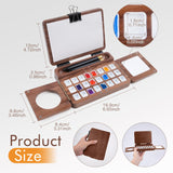 Fuumuui Travel Watercolor Palette 24 Grids Foldable with 2pcs Sable Travel Watercolor Brushes, Portable Walnut Wood Palette Box for Plein Air Painting Fuumuui