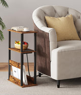 VIMBER Narrow Side Table with Charging Station, 2 Set of Skinny End Table for Small Spaces, Sofa Beside Table with Storage Shelf, Slim Nightstand with USB Ports Outlet, Rustic and Brown VIMBER