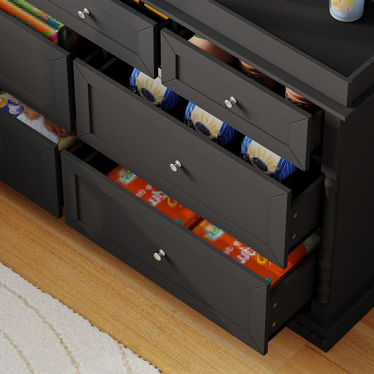 Timechee Baby Dresser with Changing Table Top, Black Dresser for Nursery with 7 Storage Drawers, Multi-Functional Baby Changing Table, Modern Diaper Nursery Dressers Station for Kids Bedroom Timechee