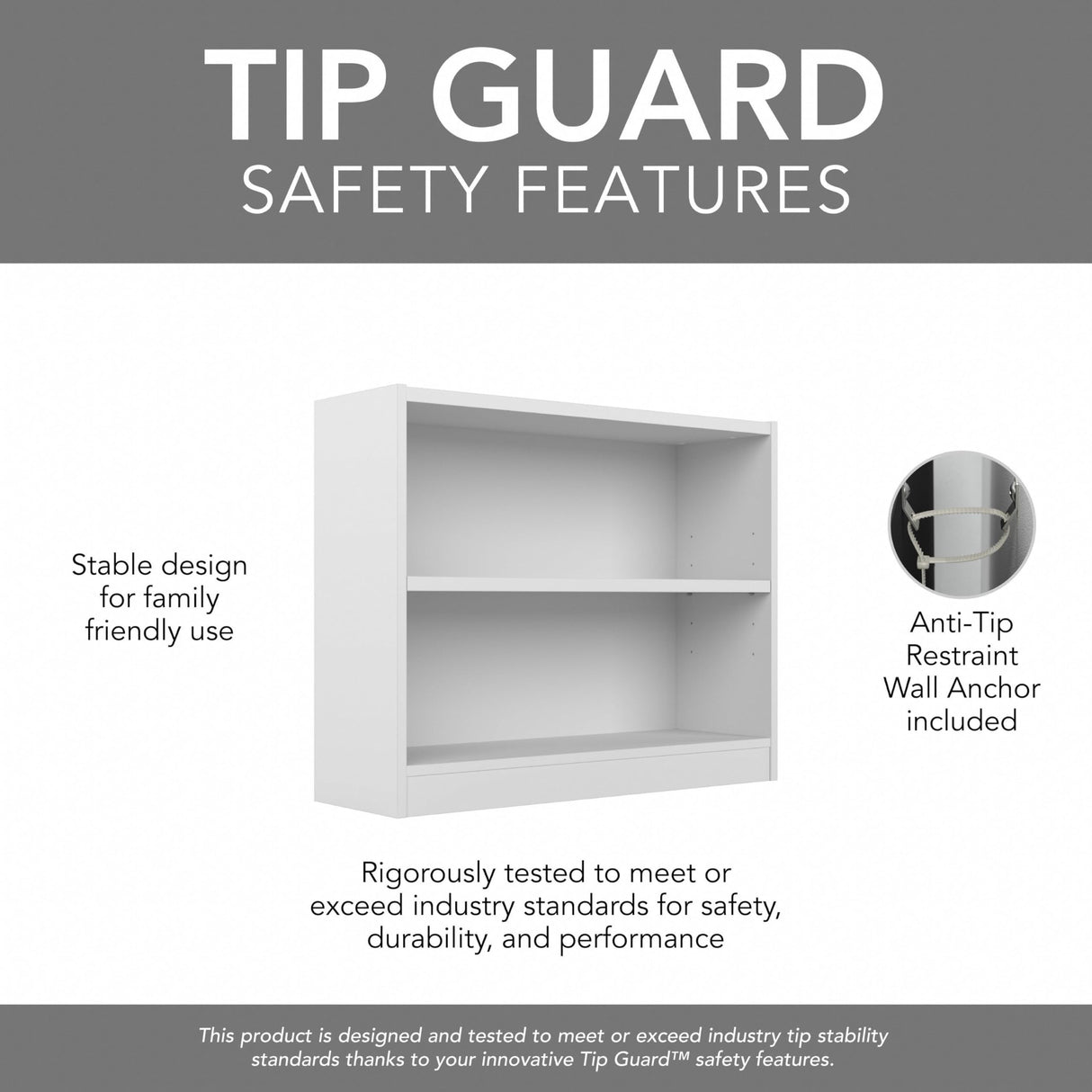 Bush Furniture Universal Small 2 Shelf Bookcase in White, Low Storage and Display Bookshelf for Home Office or Living Room Organization Bush Furniture