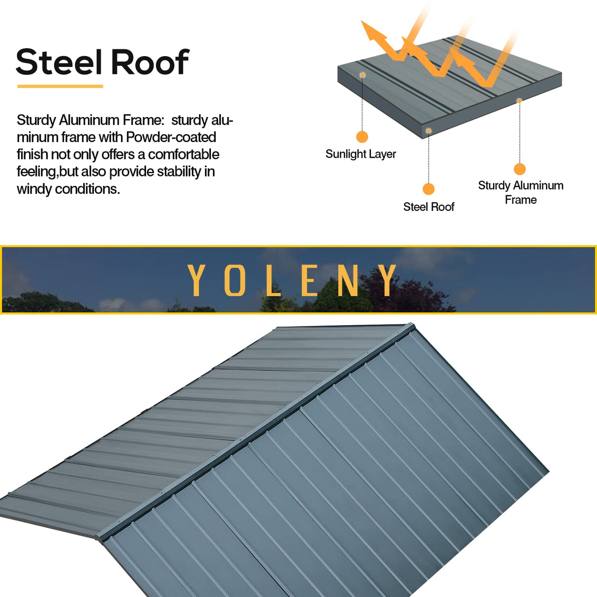 YOLENY 11' x 13' Wood Gazebo Outdoor Gazebo Spruce Wood Framed Gazebo with Black Steel Hardtop Roof for Garden, Patio, Lawns, Parties YOLENY