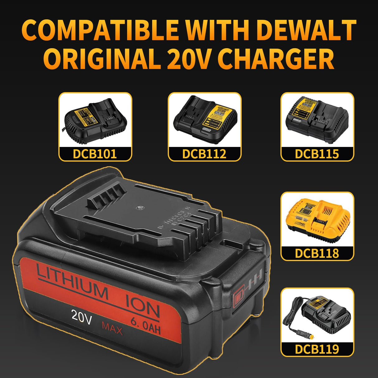 EOHJAR 2 Pack 20V 6.0Ah Replacement Battery Compatible with Dewalt 20V Battery Max XR Lithium ion DCB204 DCB206 DCB200 DCB180 DCD985B DCD771C2 DCS355D1 DCD790B EOHJAR